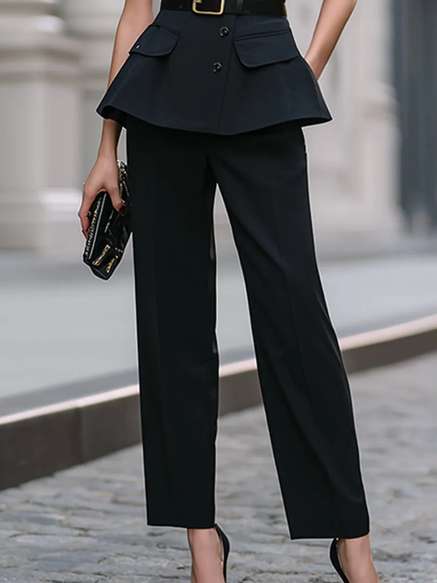 Structured Spaghetti-Strap Button-Front Peplum Top With Sculpted Waist