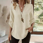 Women's Vintage Cotton Linen V-neck Long-sleeve Shirt