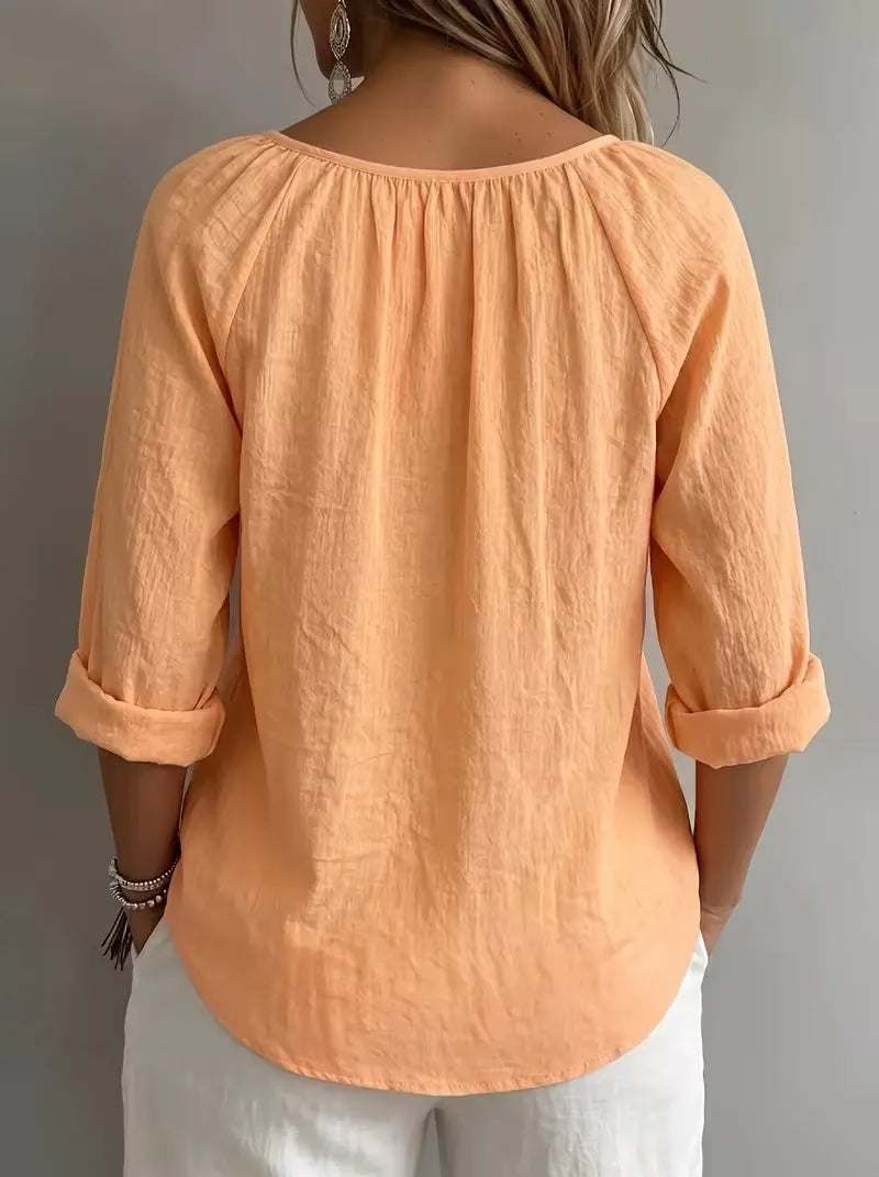 Women's Casual Solid Color Square Neck Long Sleeve Shirt