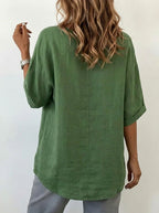 Women's Casual Loose V-neck Solid Color Short Sleeve Shirt