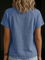 Women's Round Neck Button Splicing Cotton Linen Top