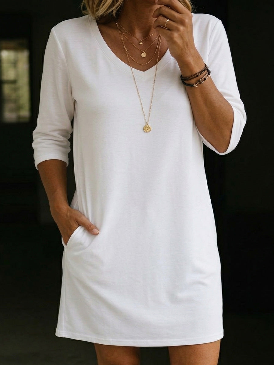 V-collar Short-sleeve Dress