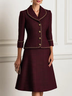 Tweed Shawl-Collar Jacket & A-Line Midi Skirt Set