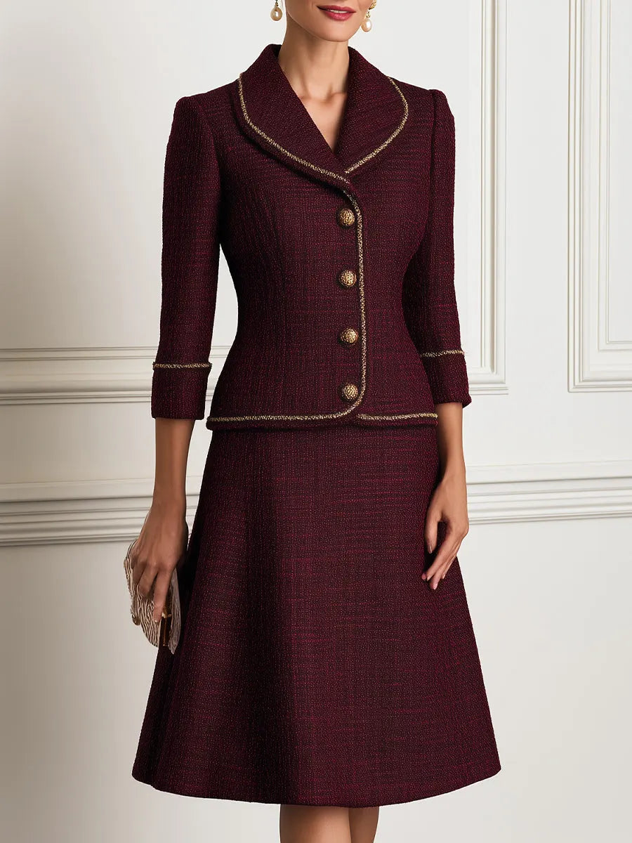 Tweed Shawl-Collar Jacket & A-Line Midi Skirt Set