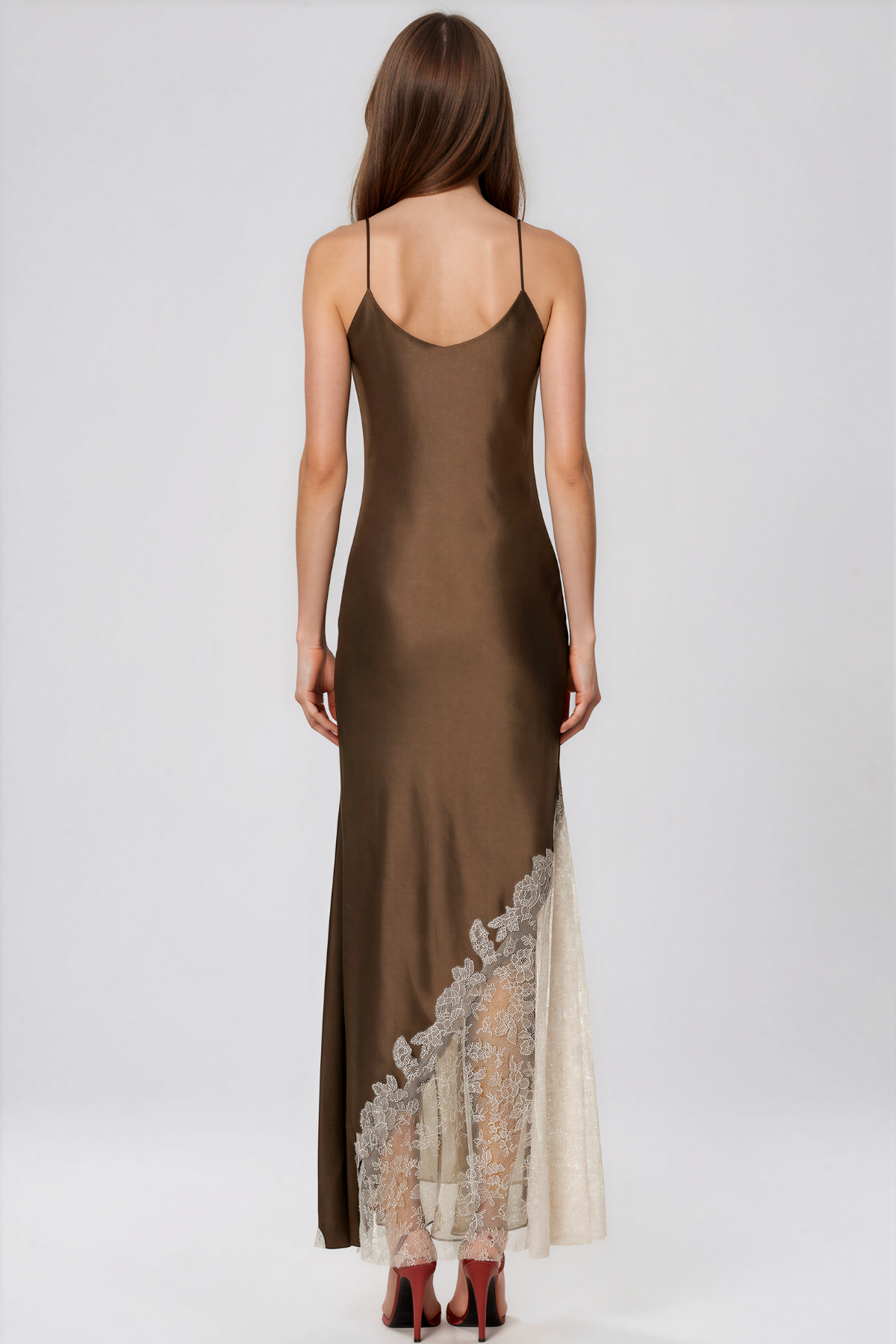 Kamika Spaghetti Lace Satin Maxi Dress