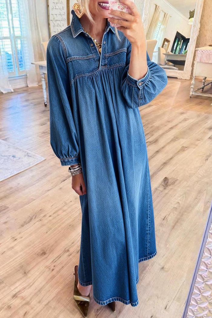 Ruched Yoke Puff Sleeve Dress