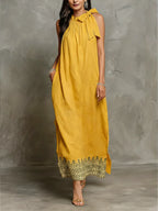 Printed Linen And Cotton Sleeveless Dress