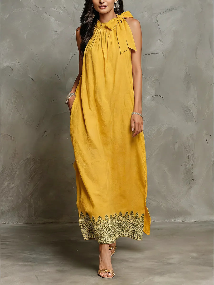 Printed Linen And Cotton Sleeveless Dress