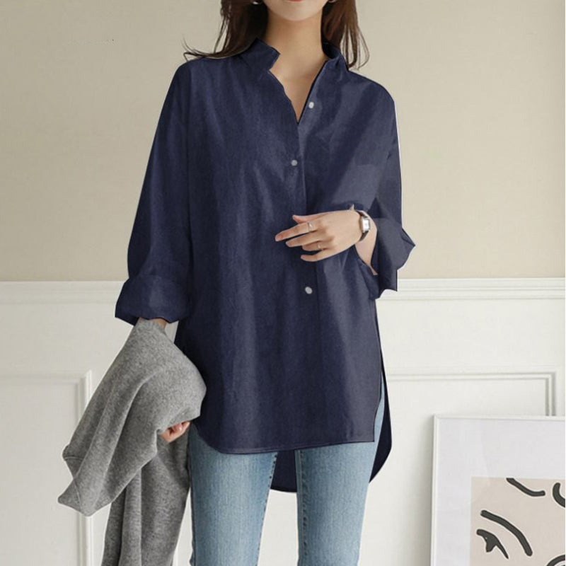 Vintage Lapel Plain Button Down Casual Shirt