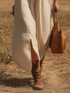 Western-Style Retro Sleeveless Maxi Dress with Contrast Binding