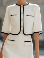 Contrast Trim Cropped Jacket & Pencil Skirt Two-Piece Set