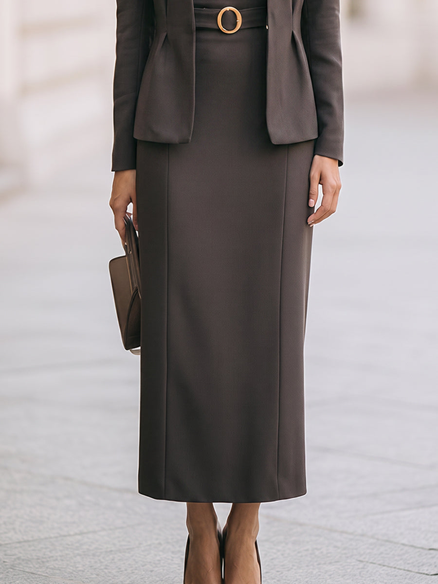 Belted Blazer And Maxi Dress Set