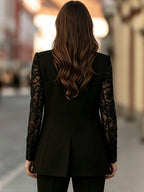 Lace Panel Double-Breasted Blazer