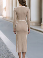 Contrast Piping Knit Midi Dress