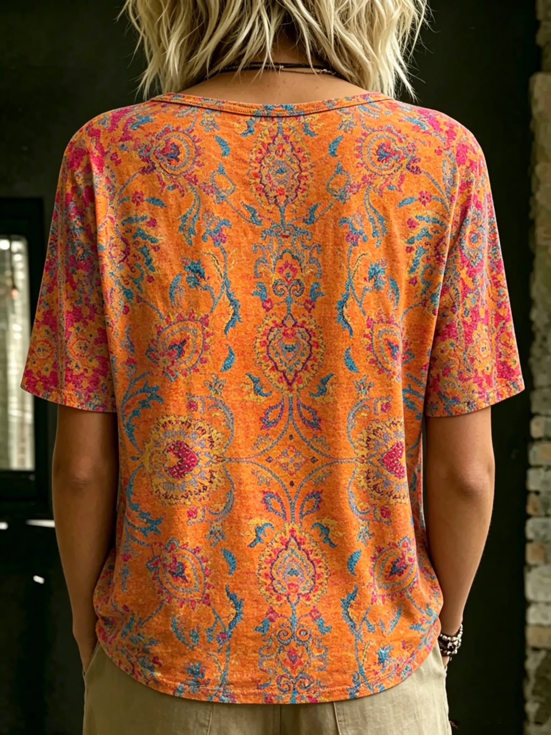 Women's Vintage Ethnic Totem Art Printed Casual Round Neck Short Sleeve Cotton T-shirt