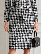 Black White Houndstooth Blazer & Pencil Skirt Business Suit