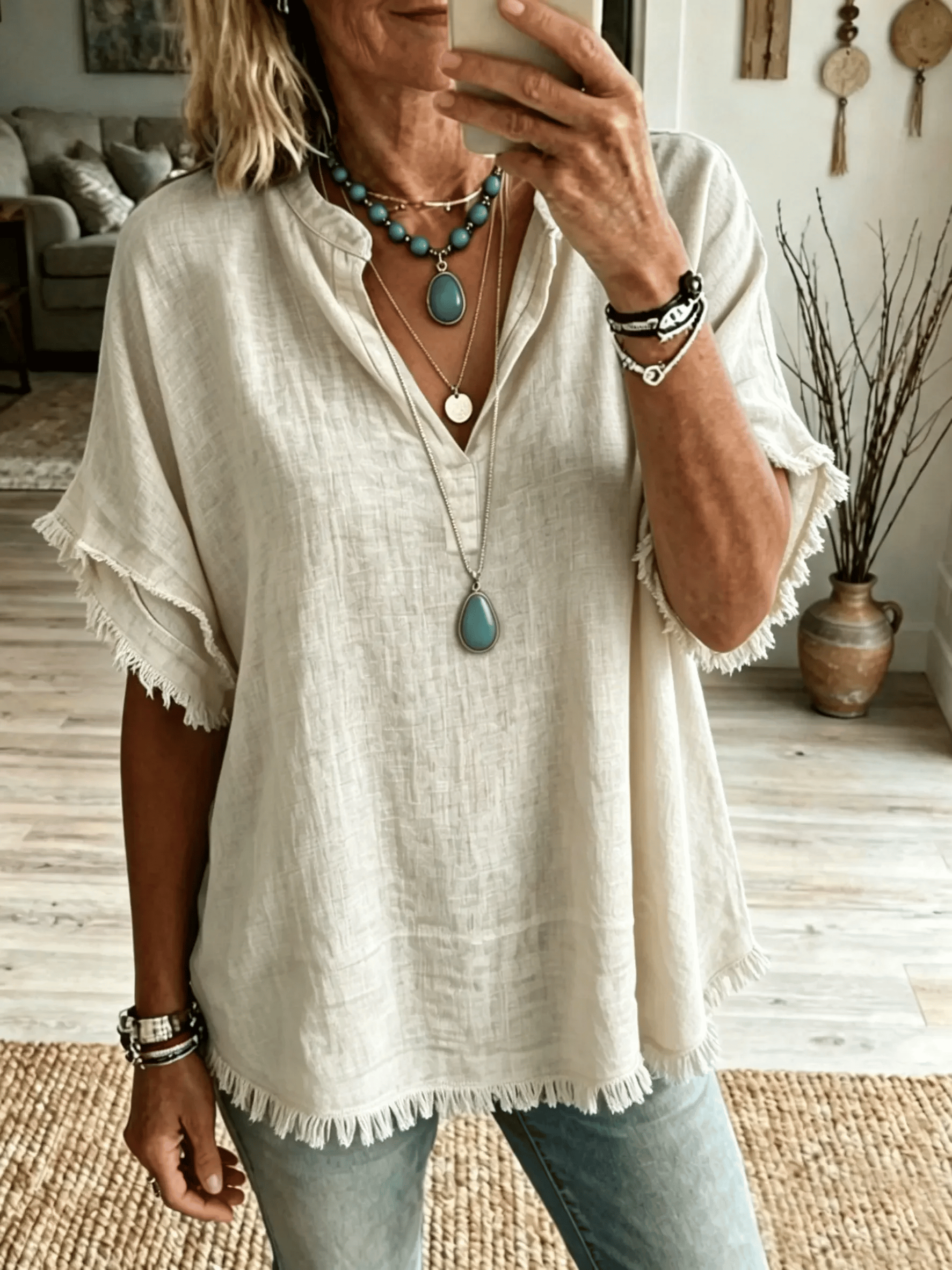 Women's Casual Bohemian-style Stand-collar Top