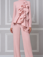 Pink Fall Fashion Ruffle Top & Wide Leg Pants Set
