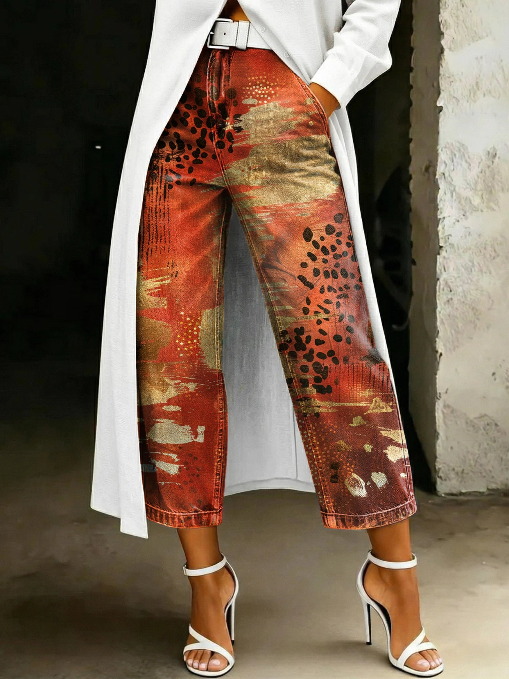 Abstract Polka Dots With Color-blocking Artistic Print Relaxed-fit Straight-leg Jeans