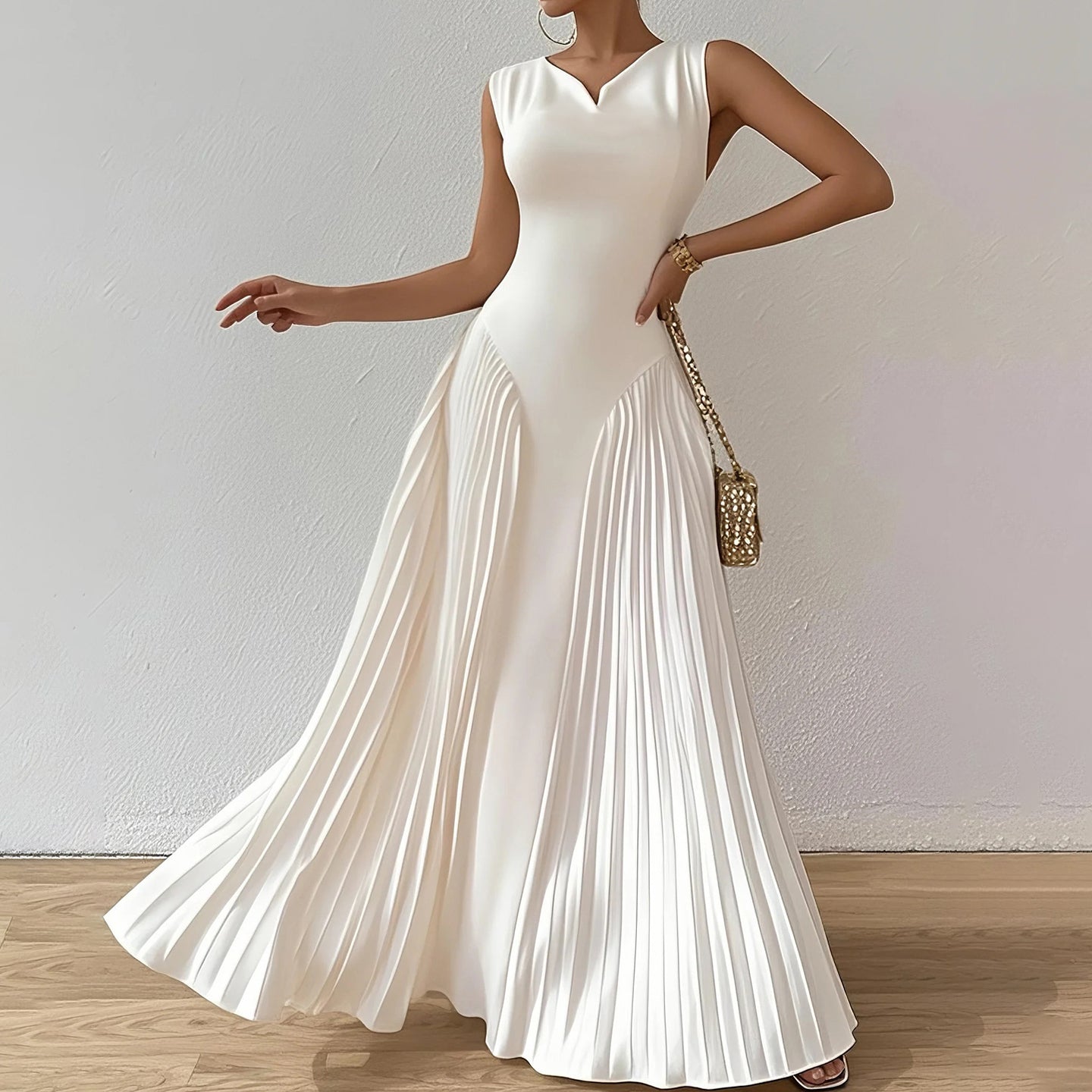 Elegant Pleated Waist Maxi Dress