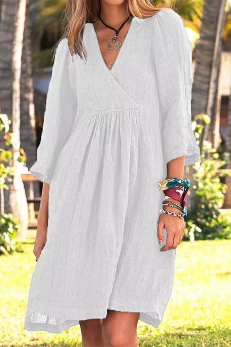 Solid Color Loose Non-Elastic Cotton and Linen Dress