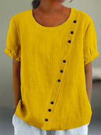 Solid Color Button Linen Blend Cozy Tunic