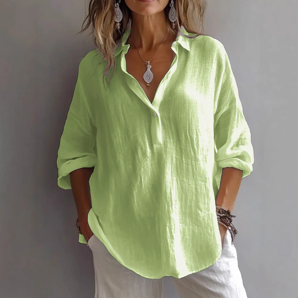 Women's Retro V Neck Cotton Linen Comfy Shirt