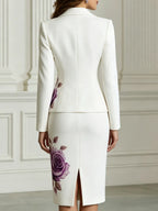 Elegant Purple Floral Print Blazer & Pencil Skirt Suit