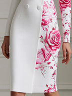 Asymmetric Floral Print Double Breasted Blazer Midi Dress