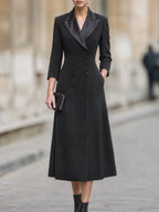 Double-Breasted Satin Lapel Trench Midi Dress