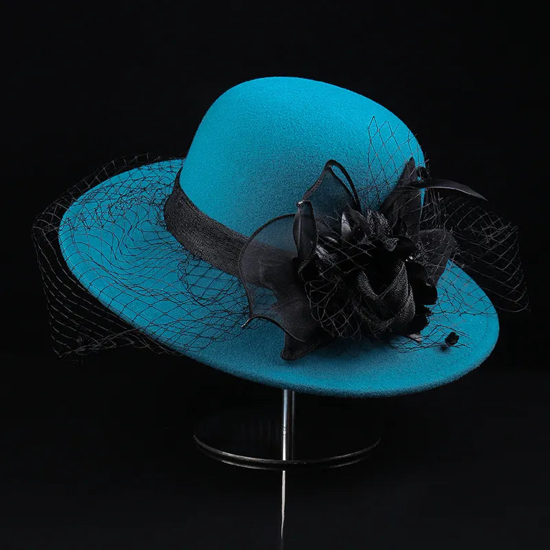 French Retro Mesh Floral Woolen Hatm