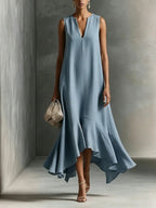 Women's Minimalist Elegant Cotton And Linen Dress