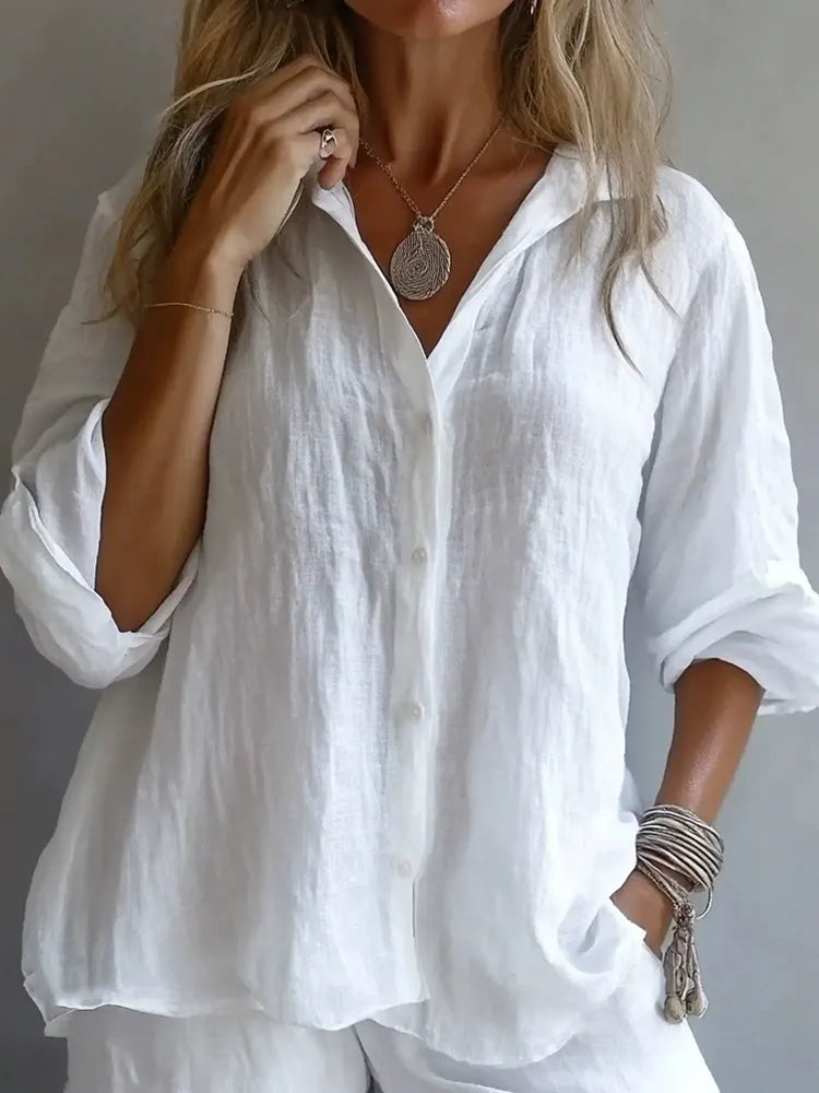 Women's Retro Button Down Cotton Linen Comfy Shirt