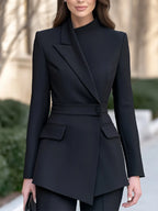 Asymmetric Lapel Decorative Waist-Tab Blazer