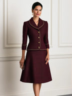 Tweed Shawl-Collar Jacket & A-Line Midi Skirt Set