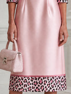 Elegant Leopard Print Panel Contrast Trim A-Line Midi Dress