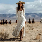 Women's Western Country Retro White Maxi Dress