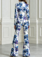 Iris Printed Fitted Blazer & Flared Pants Suit Set