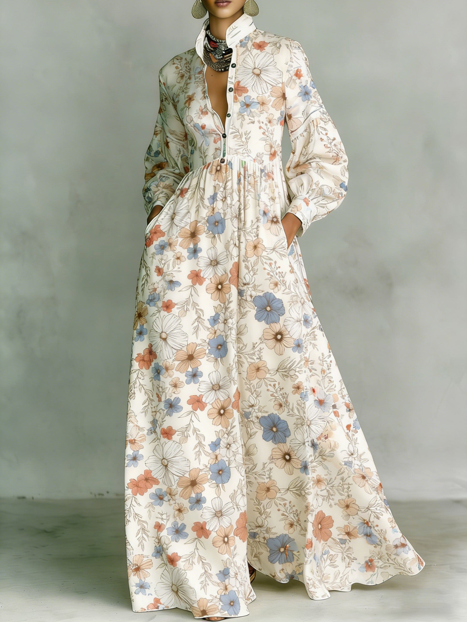 Women's Printed Elegant Romantic Vacation Medium Sleeve Maxi Dress