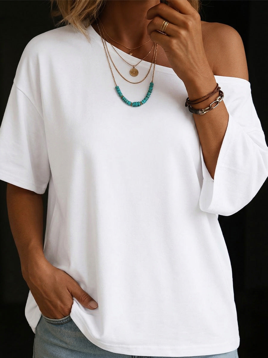 Women's Asymmetrical-neck Cotton Top