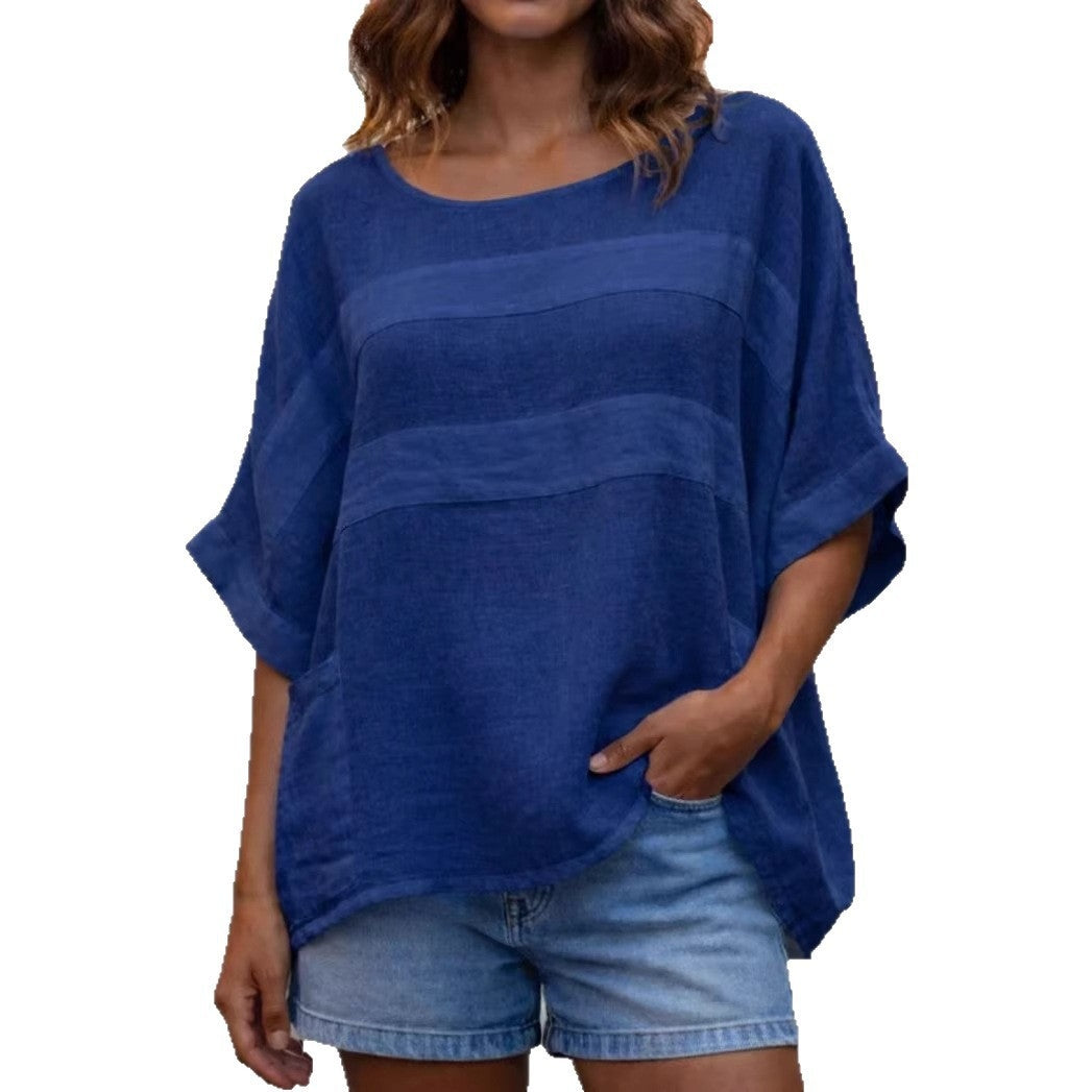 Women's Round Neck Three-quarter Sleeve Casual Loose Top