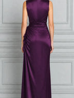 Purple Dress Fall Wedding Guest Dress Draped Satin Maxi Dress