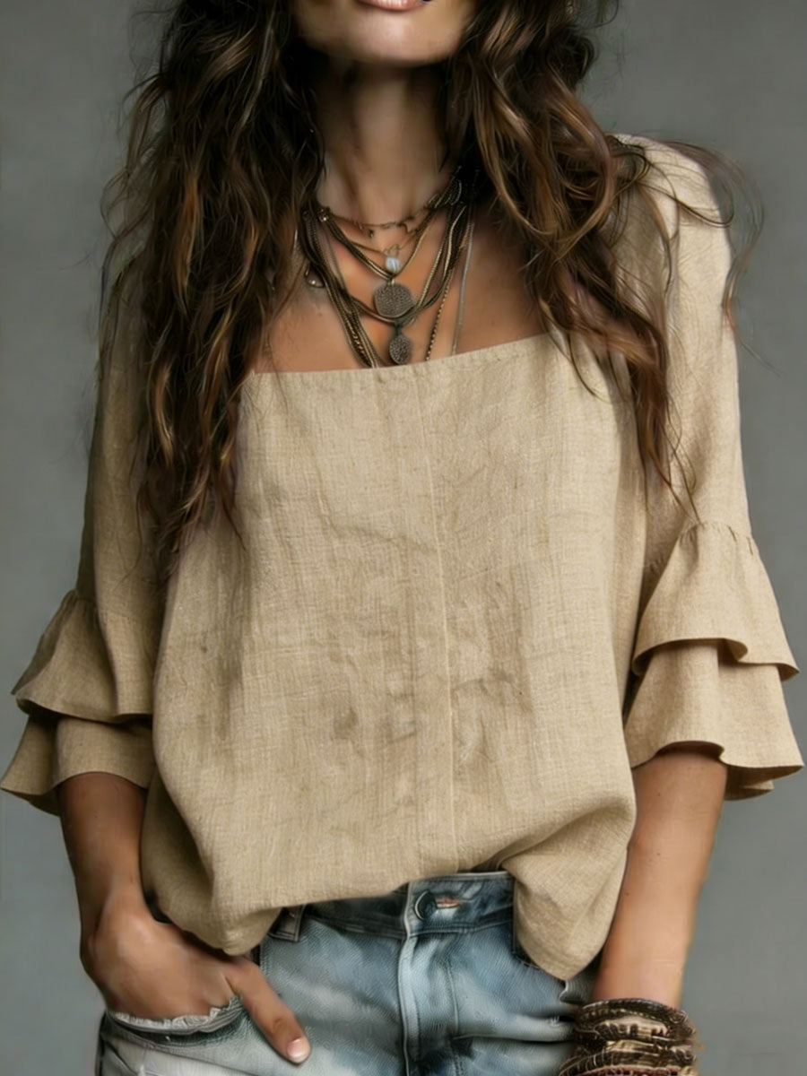 Women's Comfortable Simple Half-sleeve Cotton Shirt
