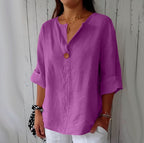 Solid Color Linen Blend Loose Blouse
