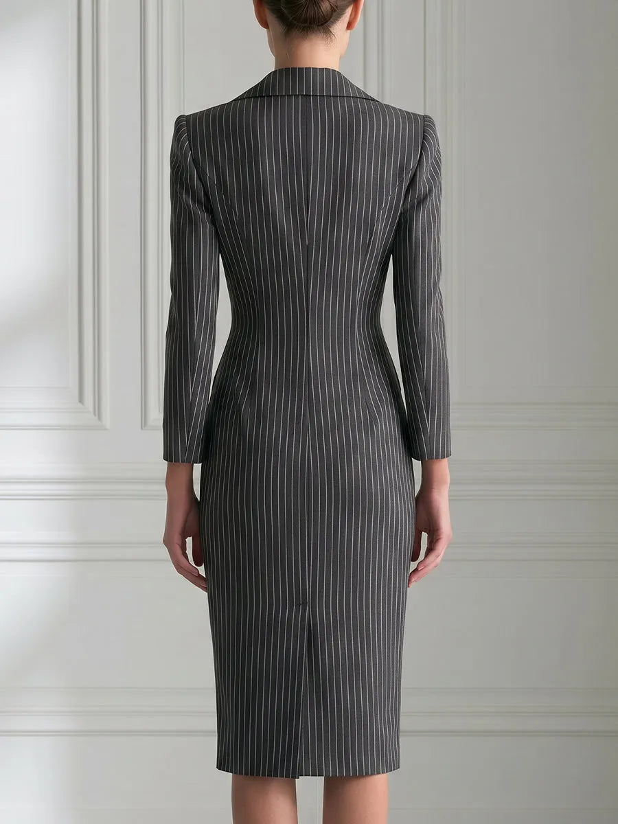 Floral Embroidered Pinstripe Tailored Blazer Dress