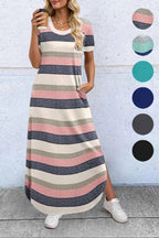 Women's Plain Pocket Round Neck Curved Hem Jersey Tee Dress Style