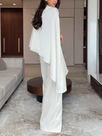White Satin Irregular Top And Pants Two-piece Set