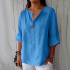 Solid Color Linen Blend Loose Blouse