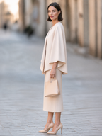Women's Elegant Cape Poncho Top & Midi Pencil Skirt Two-Piece Set