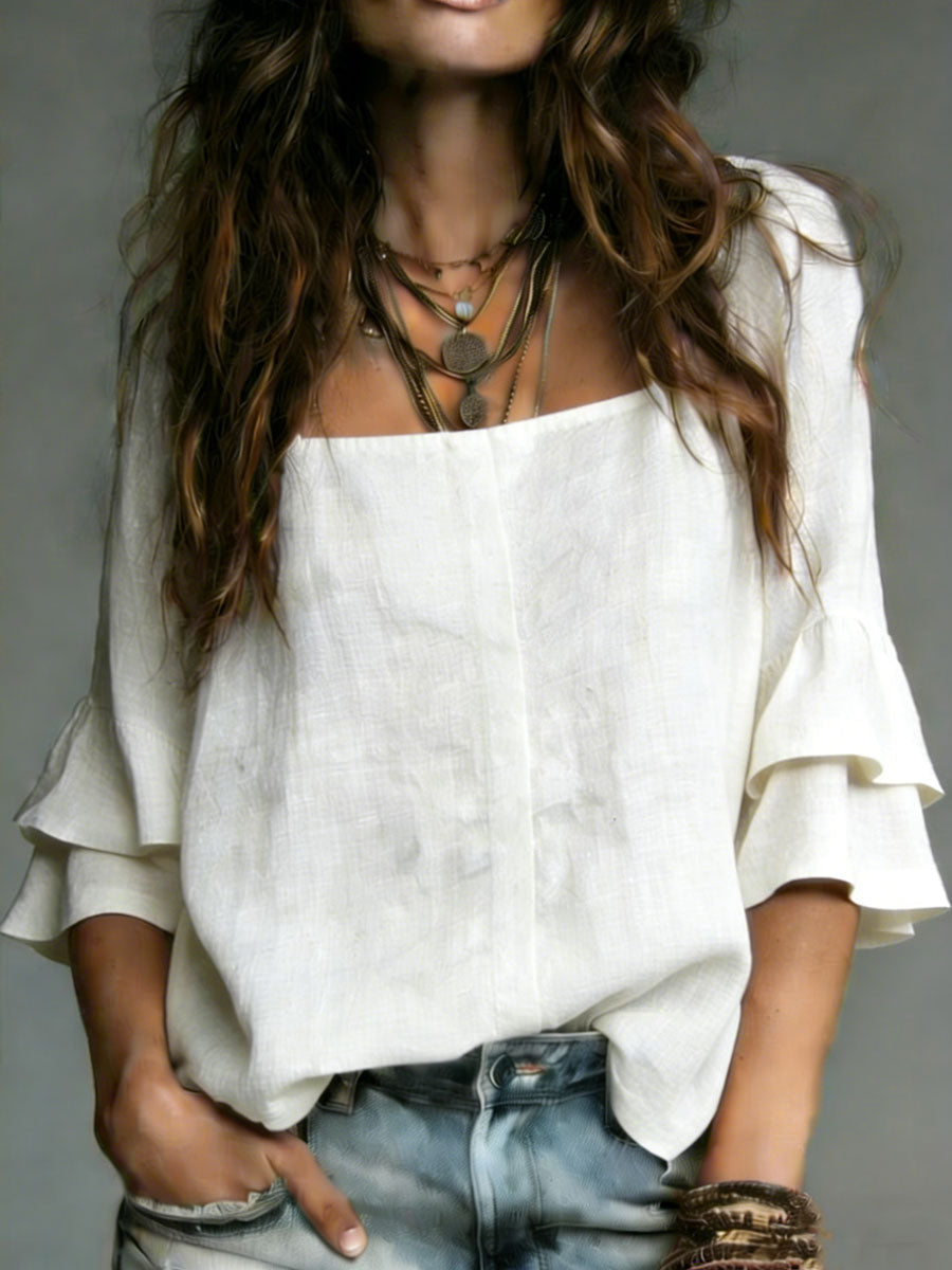 Women's Comfortable Simple Half-sleeve Cotton Shirt